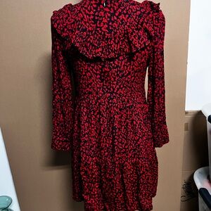 Zara Red and Black Long Sleeve Dress
